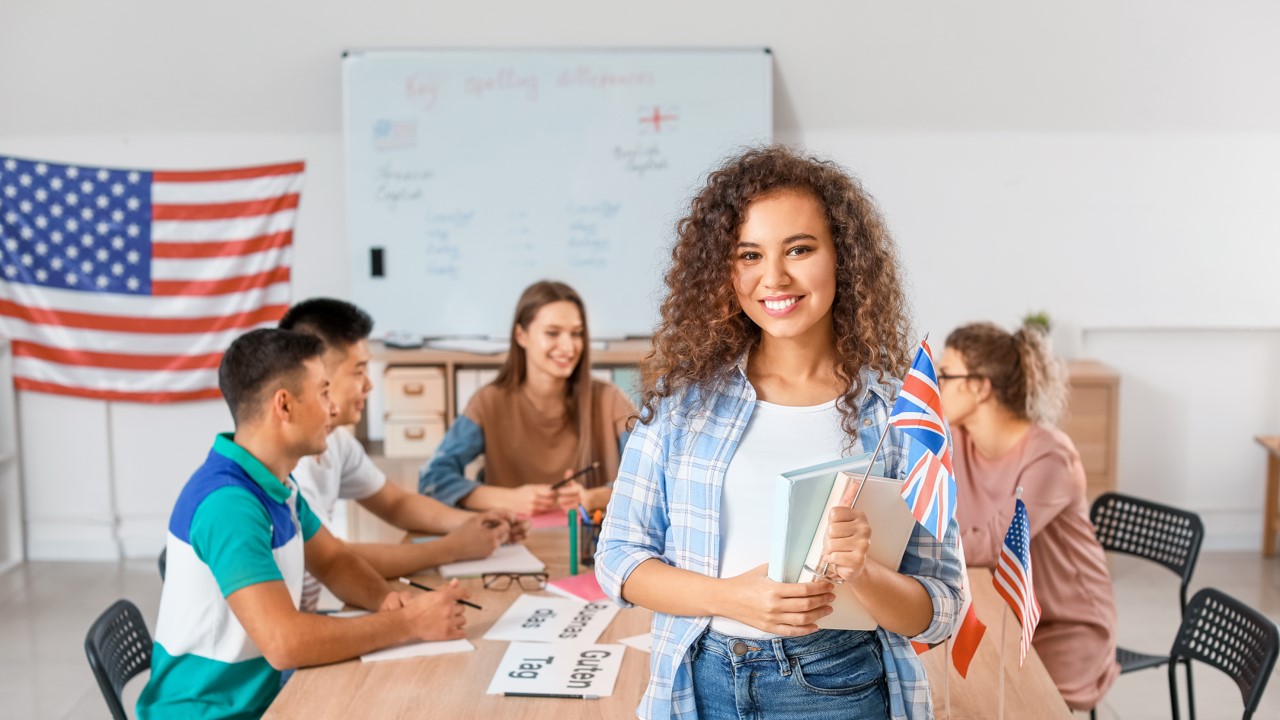 Woman smiling having classes